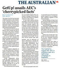 News clip – GetUp! assails AEC’s ‘cherrypicked facts’ – The Australian